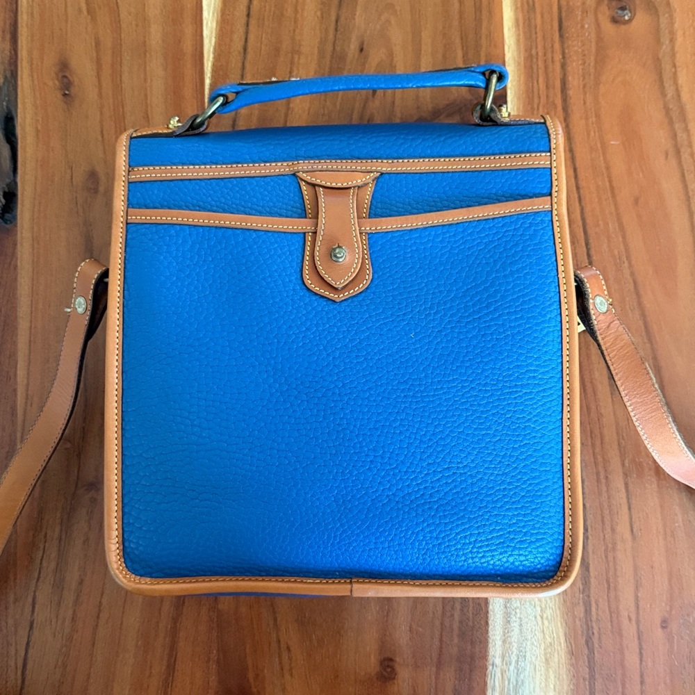 Vintage Dooney & Bourke AWL Carrier Satchel Blue/British Tan Crossbody + Strap - Picture 3 of 13